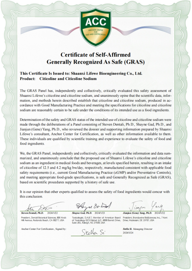 Lifewe’s CitiCogni Citicoline and Citicoline Sodium were Granted SELF-GRAS